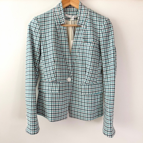New VERONICA BEARD | Farley Dickey Jacket Turquoise Multi Tweed Houndstooth 0 - Picture 3 of 10